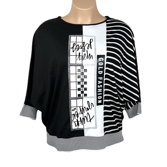 NEW 2x Darkwin Designer Black White Knit Top Plus Nwt Stretch - Picture 1 of 9